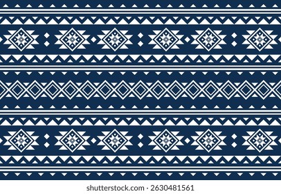 Native pattern. Embroidery ethnic fabric abstract concept. Design for ikat motif ornament white  and blue.