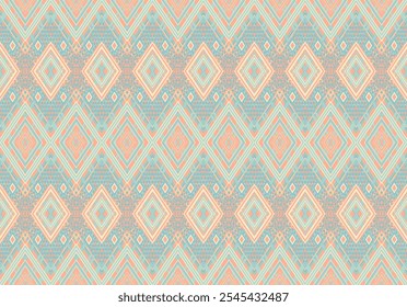 Native pattern with geometric shapes, orange, blue, green, pastel.