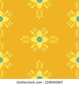 native pattern yellow flowers on a yellow background.