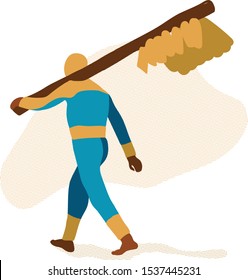 Native People Working on City Beach in Exotic Tropical Country. Man Sell Fruits to Tourists. Summertime Season Work Cartoon Flat Vector Illustration