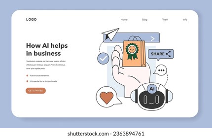 Banner web o página de inicio de publicidad nativa y personalizada. Anuncios dirigidos basados en IA en medios sociales. Comercialización de medios sociales basada en i. Promoción patrocinada, contenido viral. Ilustración vectorial plana