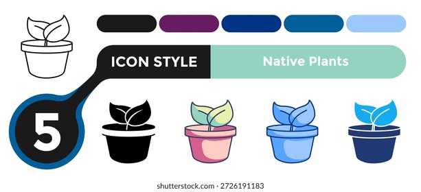 Native Plants icon supports local ecosystem integration concepts in landscape visuals. Line, Filled, Color style.