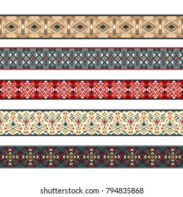 Native ribbon patterns. American indian ribbons, nativity tribal stripe borders vector illustration