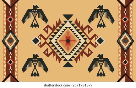 Native rug pattern,ethnic southwest pattern use for carpet, rug,tapestry,American rug patterns,home decoration elements,Ethnic boho southwest border stripes fabric design,tribal pattern.