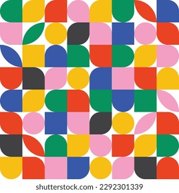 Native shapes bauhaus seamless pattern. Creative geometric art poster. Funny mood. Memphis and hipster style. Colorful brutalism elements. Aesthetic for nursery. 