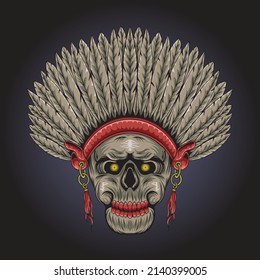 Native skull american vector illustration. Perfect for design of t-shirts, stickers, merchandise, etc.