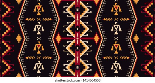 Native Southwest American Seamless Pattern. Ethnic Geometric Ornament With Bird. Indian Print.