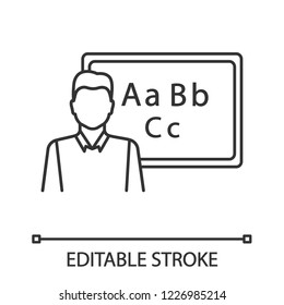 Native speaker linear icon. Foreign language tutor. Thin line illustration. Philologist, teacher. Language learning courses, school. Contour symbol. Vector isolated outline drawing. Editable stroke