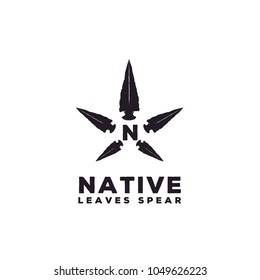 Native Spear Arrowhead Star Cannabis Hemp Pot Leaf CBD Logo Design 