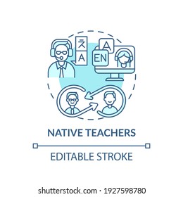 Native teachers concept icon. Online language courses idea thin line illustration. Improving listening ability. Natural pronunciation. Vector isolated outline RGB color drawing. Editable stroke