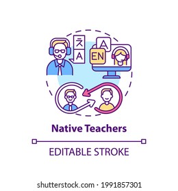 Native teachers concept icon. Online language courses idea thin line illustration. Speaking clearly, confidently. Natural pronunciation. Vector isolated outline RGB color drawing. Editable stroke