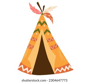 Native teepee tent. American Native Tent for Wildlife. Ideal for printing, postcards, decorating a children room. Flat cartoon vector illustration isolated on the white background. 