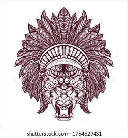 native tiger head artwork tattoo illustration