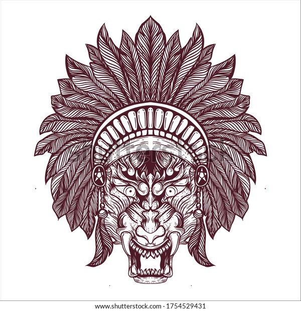 Native Tiger Head Artwork Tattoo Illustration Stock Vector (Royalty ...