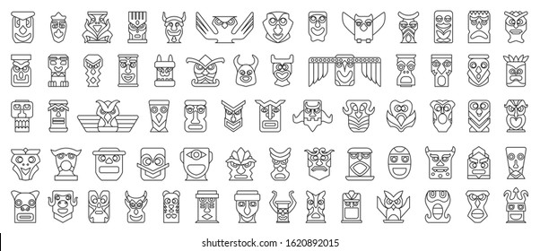 Native totem vector line set icon.Vector illustration animal mask on white background.Isolated set icon native totem.