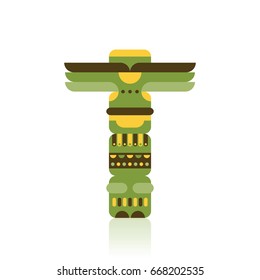 Native Traditional Totem Pole Vector Illustration. Flat Design. Isolated On White Background