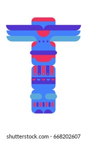 Native Traditional Totem Pole Vector Illustration. Flat Design. Isolated On White Background