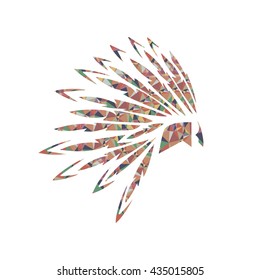 Native Triangle American feathered headdress. Colored polygonal 