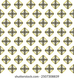 Native and tribal fabric patterns that have been adapted for use in fashion. Appropriate clothing and home decoration.  White, black and gold tones.