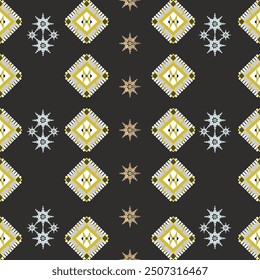 Native and tribal fabric patterns that have been adapted for use in fashion. Appropriate clothing and home decoration. black gold tone.
