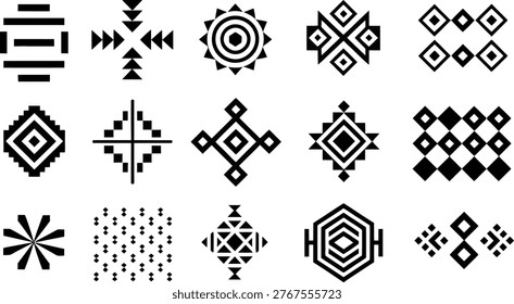 Native Tribal Geometric Pattern Set - Ethnic Ornament Elements and Aztec Style Symbols