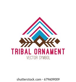 Native tribal logo. Colorful geometric design, aztec and indian culture ornament. Flat style vector icon isolated on white background. geometric art