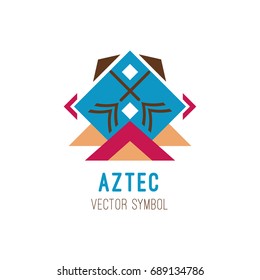 Native tribal logo. Colorful geometric design, aztec and indian culture ornament. Flat style vector icon isolated on white background. geometric art