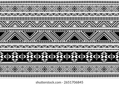 Tribal nativa sem costura preto e branco padrão de fundo. Padrão tribal asteca sem emenda, padrão étnico geométrico tradicional. Design para tecido, papel de parede, têxtil, embalagem. Ilustração de vetor