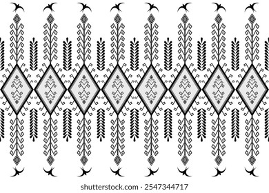 Native Tribal seamless pattern. Aztec style Ethnic pattern with many birds shapes Boho fabric design. Abstract background folk motives black and white stripes print for clothing, textile, wallpaper. 