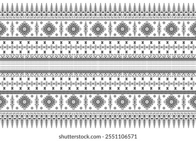 Native Tribal seamless pattern. Aztec stylized Ethnic pattern. Boho fabric design. Abstract background folk motives black and white stripes print for clothing, textile, wallpaper. Vector Illustration