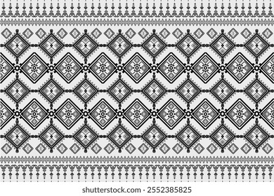 Native Tribal seamless pattern. Aztec stylized Ethnic pattern. Boho fabric design. Abstract background folk motives black and white stripes print for clothing, textile, wallpaper. Vector Illustration