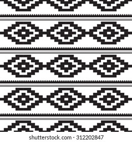 Native Tribal Seamless Pattern  . Aztec Navajo Black Monochrome Repeating Texture.