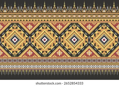 Native tribal seamless Yellow and white pattern on black background. Aztec tribal pattern, traditional grunge geometric ethnic pattern. Design for fabric, art, wallpaper, textile, wrapping, clothing