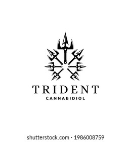 Diseño del logotipo del CBD de la hoja de hembra de Cannabis del tridente nativo