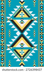 Listras verticais azul-turquesa nativas combinadas com acentos amarelos, ilustração vetorial.