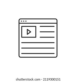 Native video advertising on web page. Video ads icon. High quality black vector illustration.