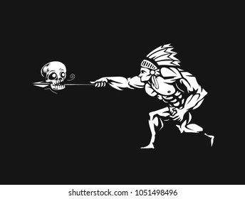 Native war, soldier with arrow, fight, vector illustration