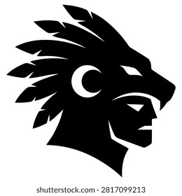 Native Warrior Feather Headdress Side Profile Silhouette