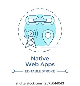 Native web apps soft blue concept icon. Optimized for platform and integrate with devices capabilities. Round shape line illustration. Abstract idea. Graphic design. Easy to use in presentation