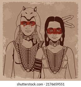 natives couple warriors sketch style