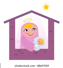 Nativity Bethlehem scene: Virgin Mary and Baby Jesus