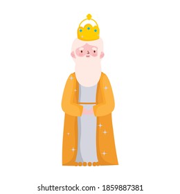 natividad, tierno melchior sabio rey manger dibujo vectorial