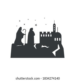nativity, holy family in the bethlehem, traditional celebration religious vector illustration silhouette