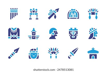 Nativity icon set. Duotone color. Vector illustration. Containing nativityscene, nativeamerican, mask, indian, hut, totem, spear, dagger, indigenous, headdress.