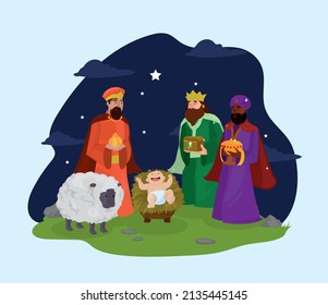 nativity manger card with wise king