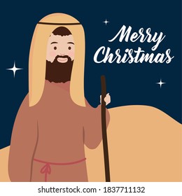 nativity, manger character joseph in the desert vector illustration