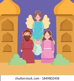 Krippe, Magier der heiligen Maria joseph baby and angel cartoon Vektorgrafik