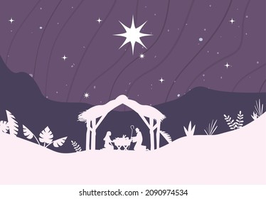 Nativity Manger Scene On Night