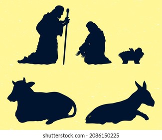 nativity manger set five silhouettes