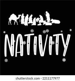 Nativity Merry Christmas shirts Print Template, Xmas Ugly Snow Santa Clouse New Year Holiday Candy Santa Hat vector illustration for Christmas hand lettered